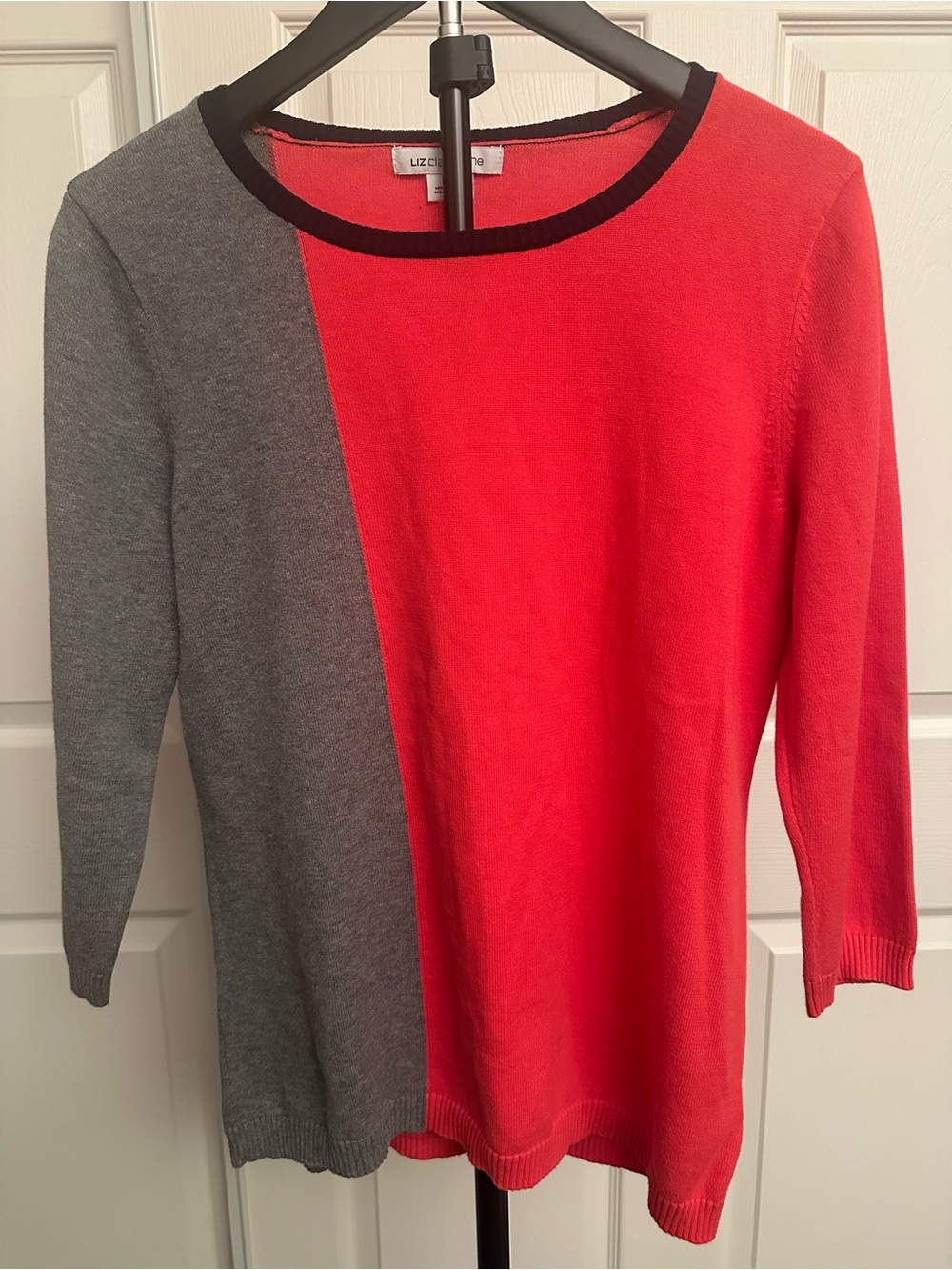 Liz Claiborne Girls' Red and Gray Colorblock Knit Sweater with Black Trim